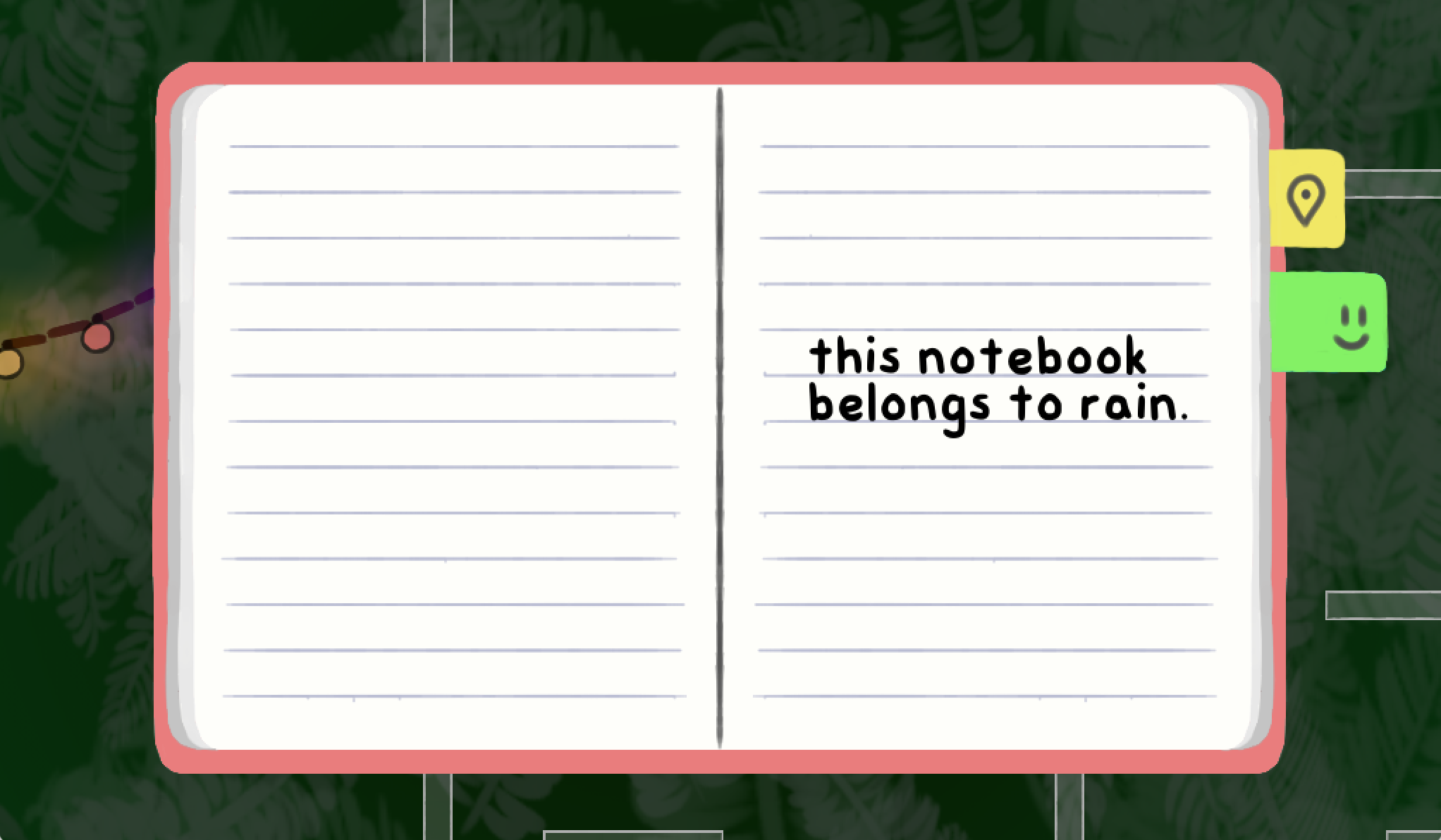rain's notebook open to the first page